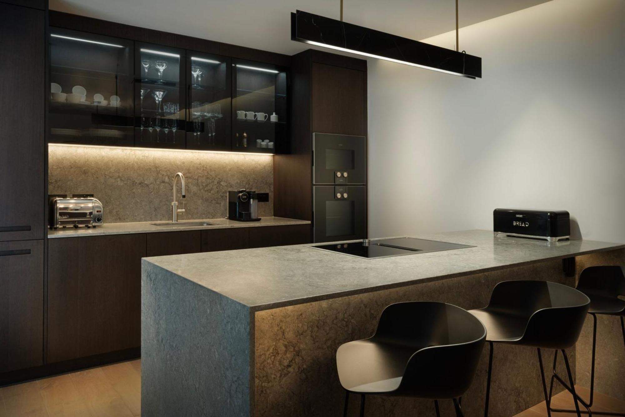 The Westin London City Eksteriør billede A kitchen with a linear pendant light
